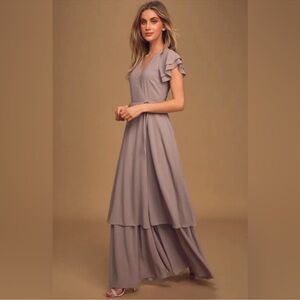 Chic Mauve Maxi Dress with Ruffle Sleeves